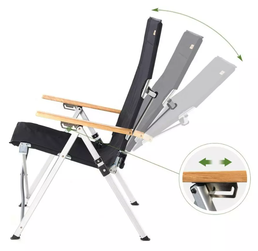 Кресло туристическое Naturehike складное, регулируемое, черное, до 140 кг