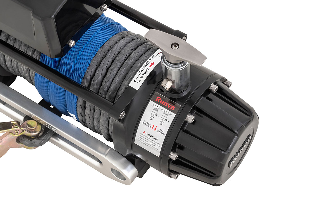 Лебёдка автомобильная электрическая 12V Runva EWB12500SSRMAC 5670 кг (влагозащищенная), комбинированный роспуск, синтетический трос
