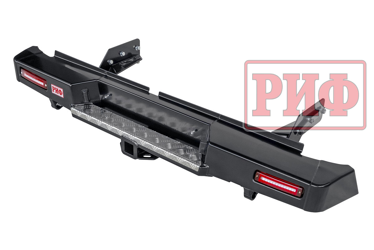 Бампер РИФ силовой задний Mitsubishi L200 2019-2022 с квадратом под фаркоп и фонарями