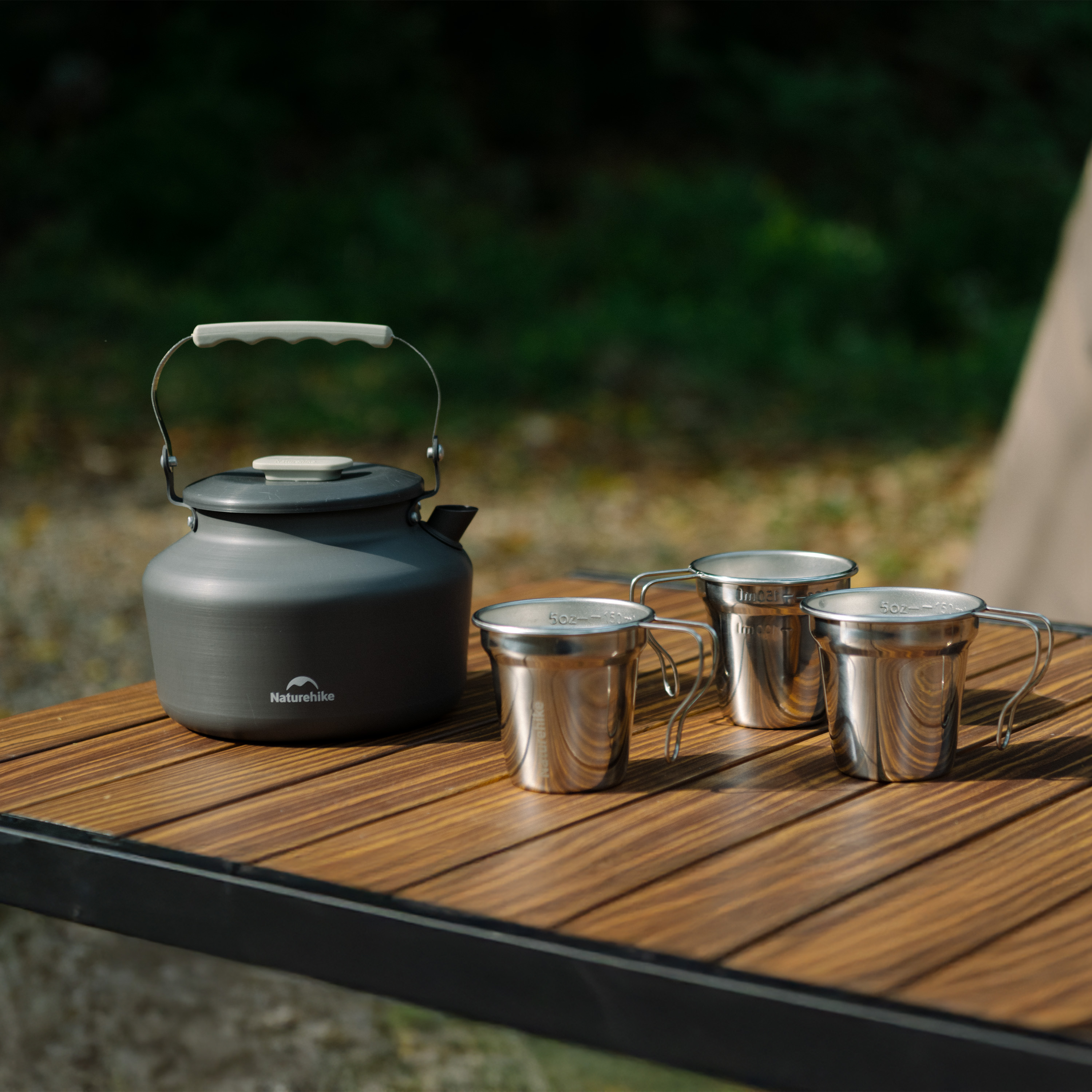 Набор посуды Naturehike туристический, чайник 1,4 л и 3 чашки, алюминий, серый