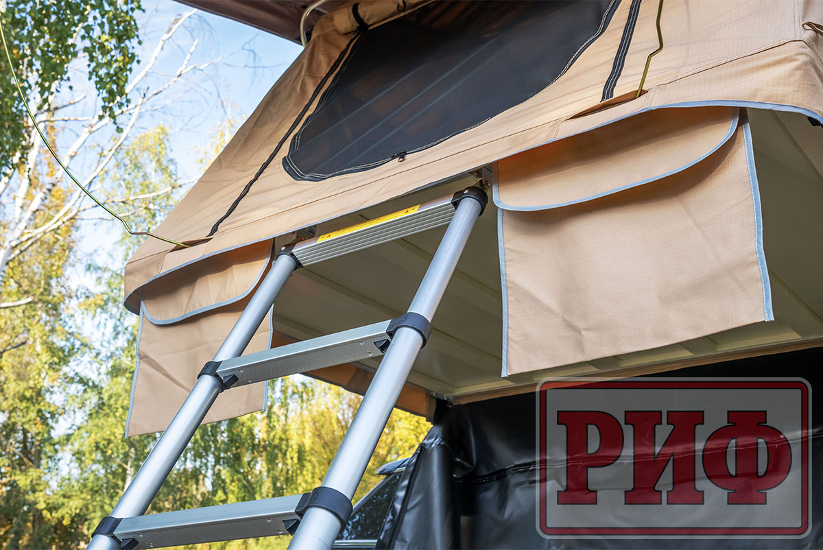 Палатка на крышу автомобиля РИФ Soft RT01-140W, тент песочный, корпус черный, 240х140х130 см
