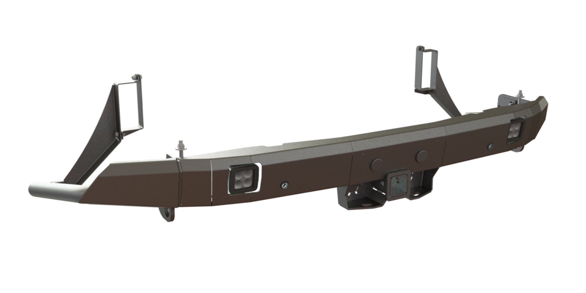 Бампер силовой задний STC Toyota Land Cruiser 300 с квадратом под фаркоп и фонари заднего хода/ПТФ