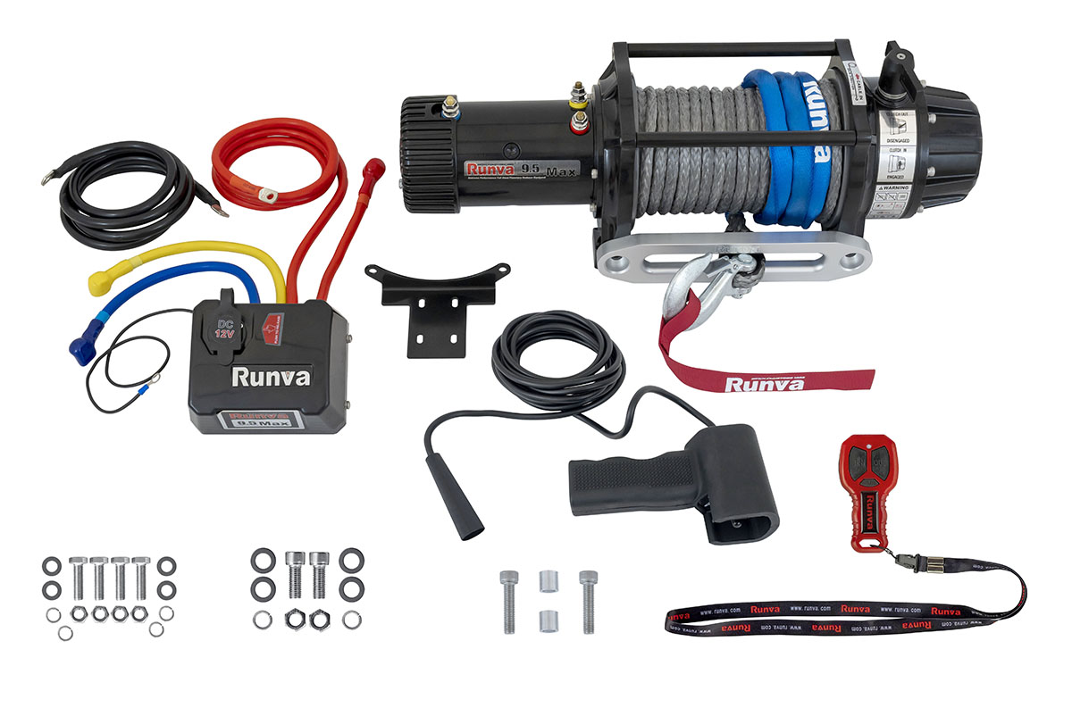 Лебёдка автомобильная электрическая 12V Runva EWB9500MAX-Q-SR 4350 кг MAX высокоскоростная, влагозащищенная, синтетический трос