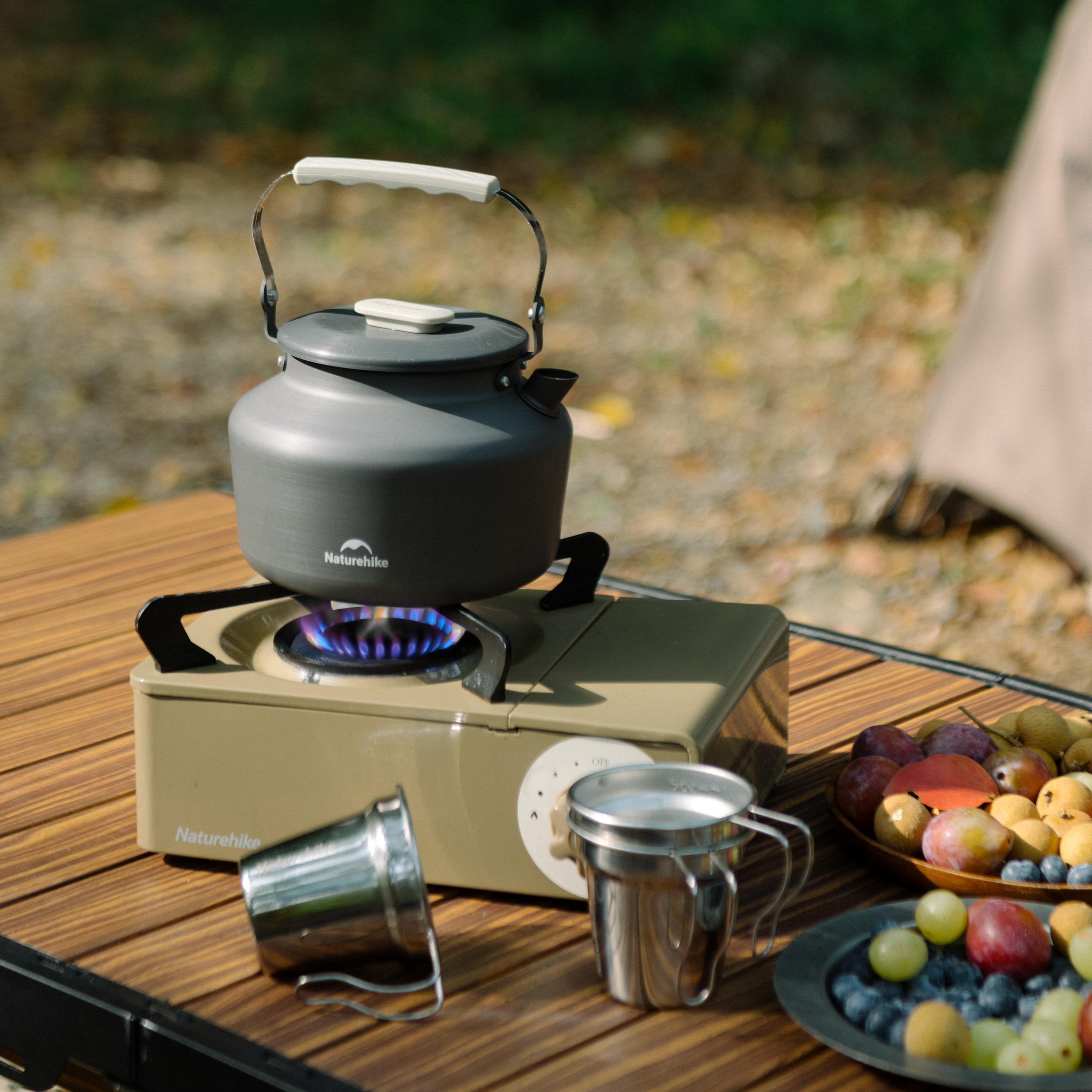 Набор посуды Naturehike туристический, чайник 1,4 л и 3 чашки, алюминий, серый