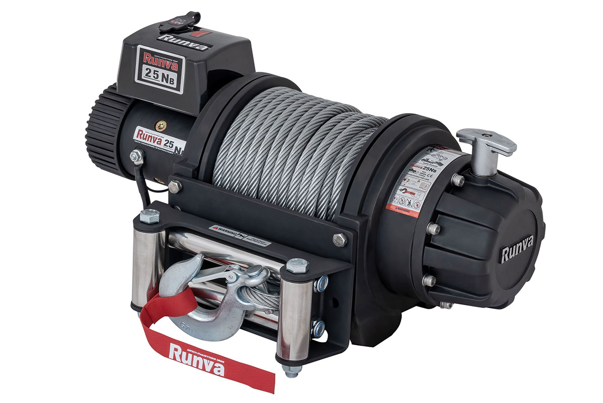 Лебёдка электрическая 12V Runva EWB25000S влагозащищенная, стальной трос