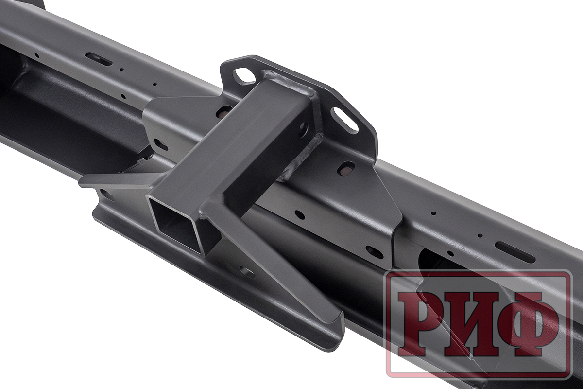 Бампер РИФ силовой задний Jeep Wrangler JL 2018+ с квадратом под фаркоп под штатные фонари, стандарт (для а/м с низкими перед. крыльями)