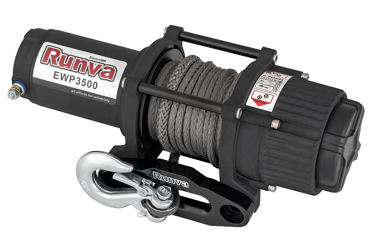 Лебёдка электрическая 12V Runva 3500A lbs 1588 кг (синтетический трос)