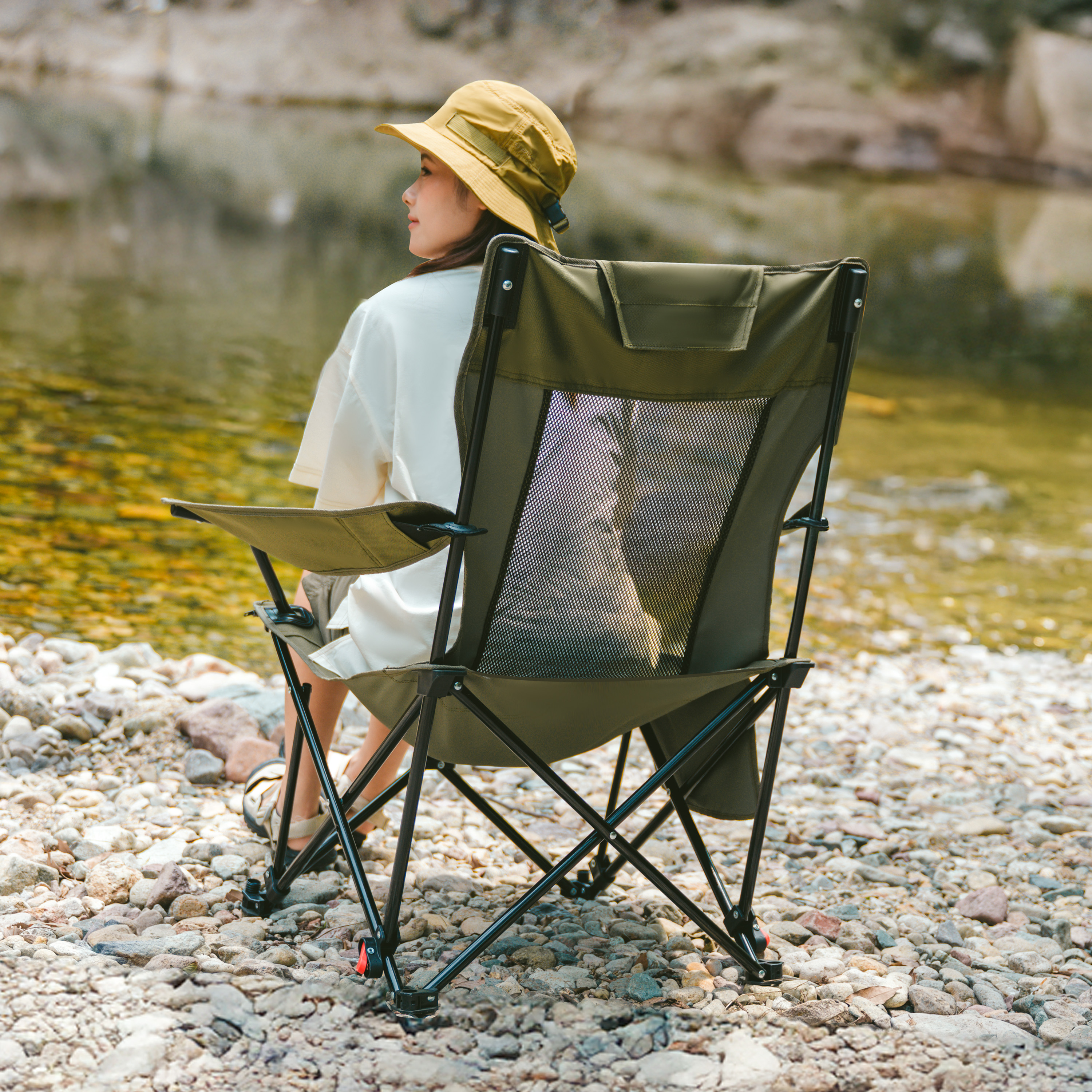 Кресло туристическое Naturehike Nightfall T05, 147х78,5х82 / 89 см, складное, до 150 кг. бежевое