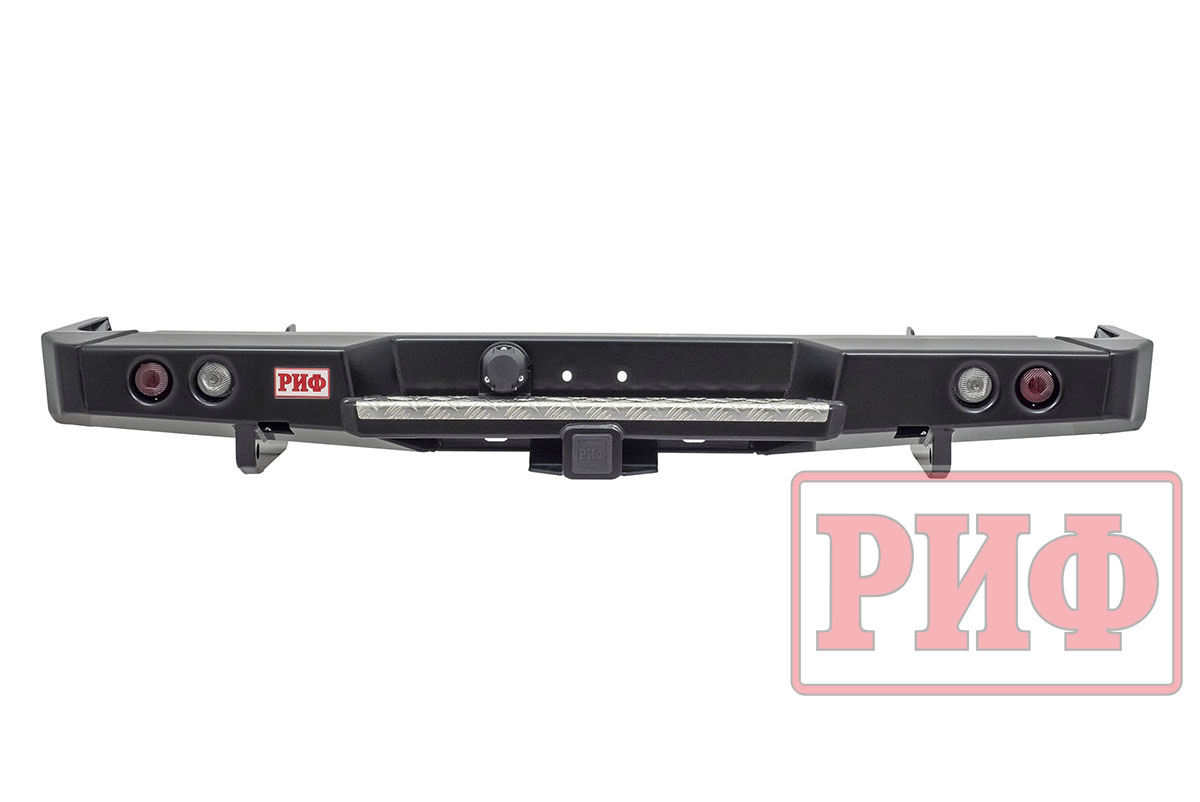 Бампер РИФ силовой задний Toyota Land Cruiser 78 2007+ с квадратом под фаркоп и фонарями