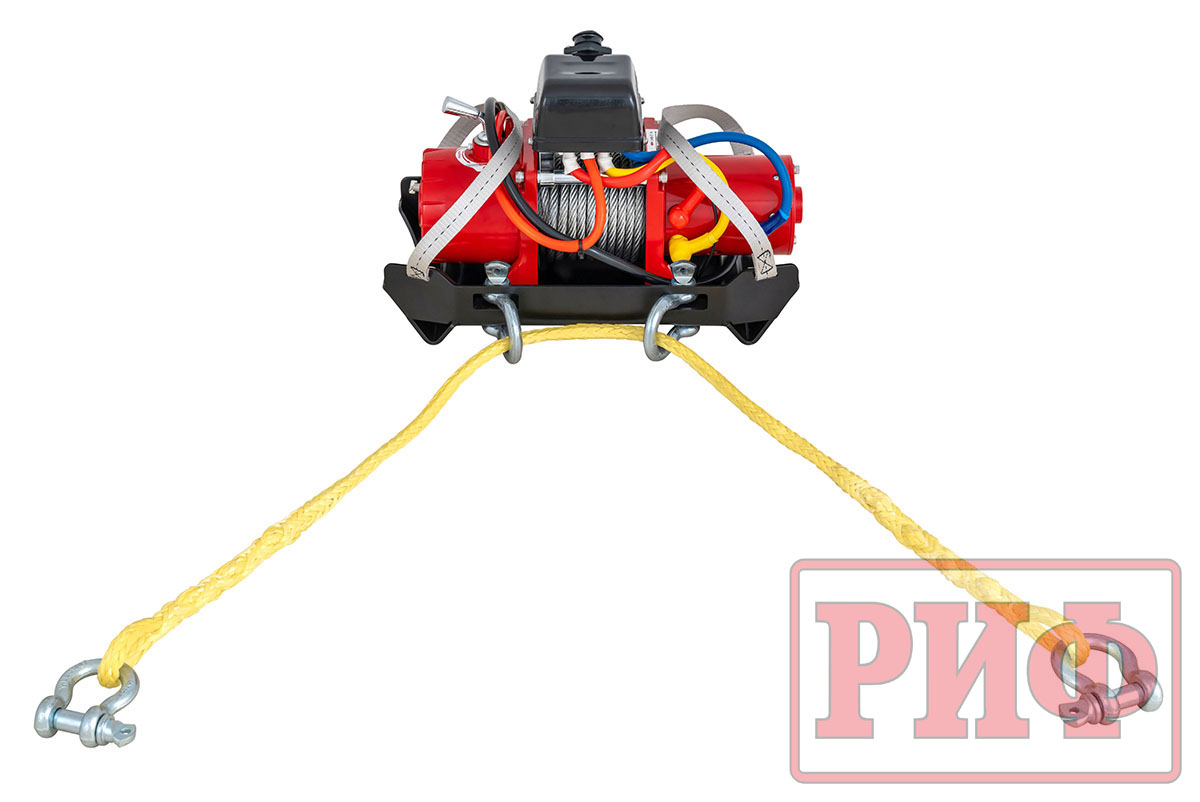 Лебёдка переносная РИФ 9.5XS c облегчённой площадкой и проводами в сборе, короткий барабан, стальной трос