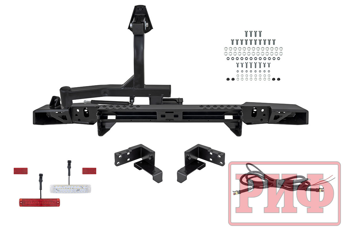 Бампер РИФ силовой задний УАЗ Хантер с фонарями, калиткой, без фаркопа, стандарт