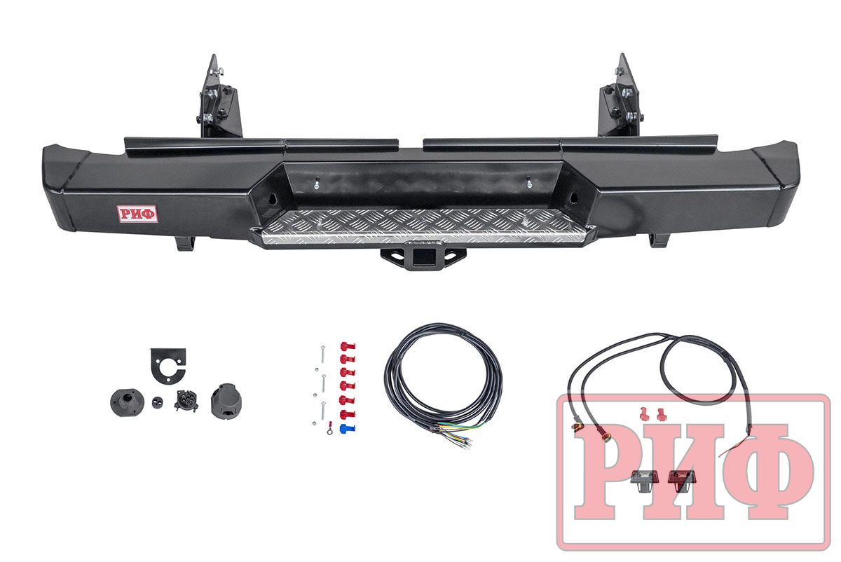 Бампер РИФ силовой задний Mitsubishi L200 2019-2022 с квадратом под фаркоп