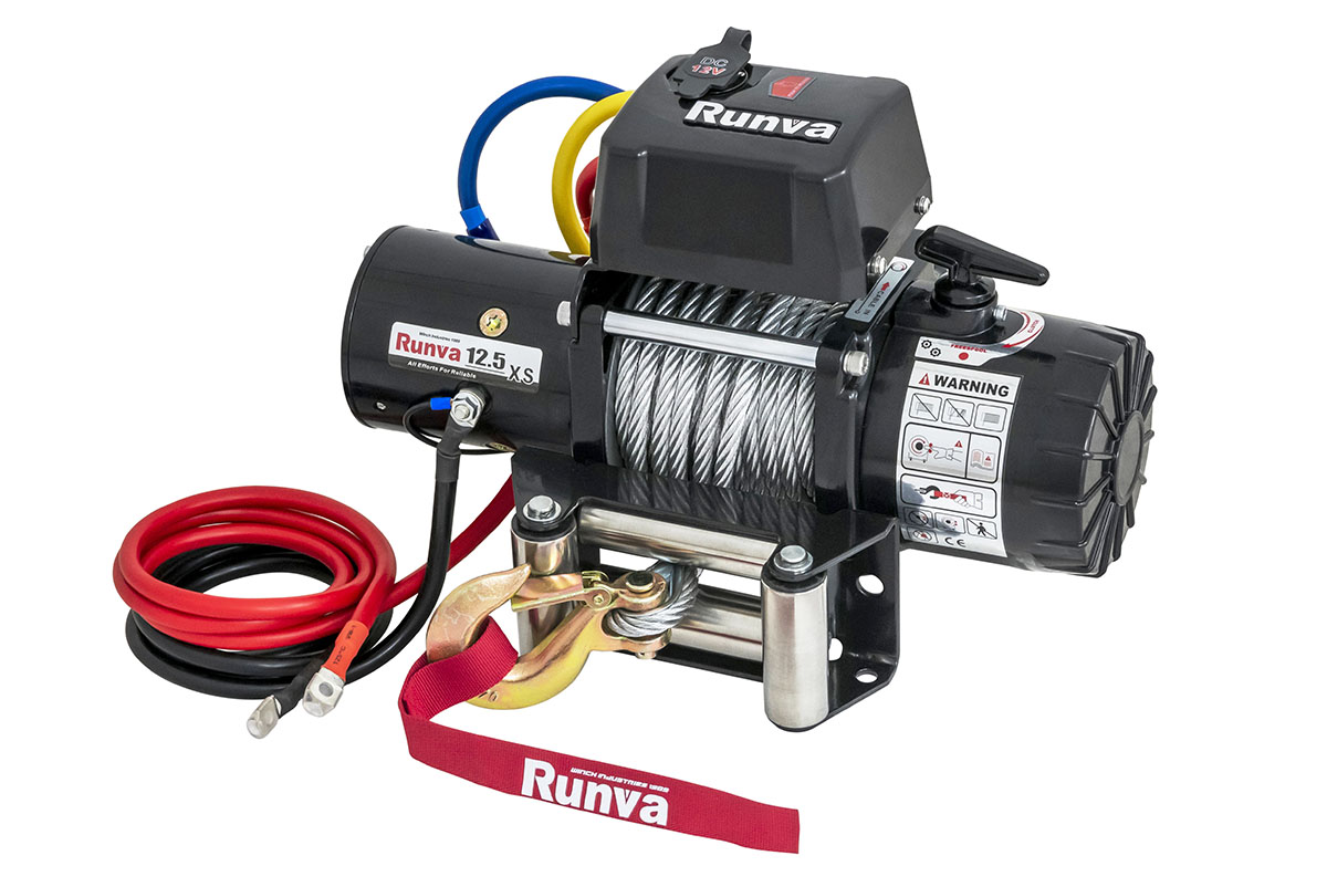 Лебёдка электрическая 12V Runva 12500 lbs 5670 кг короткий барабан, стальной трос