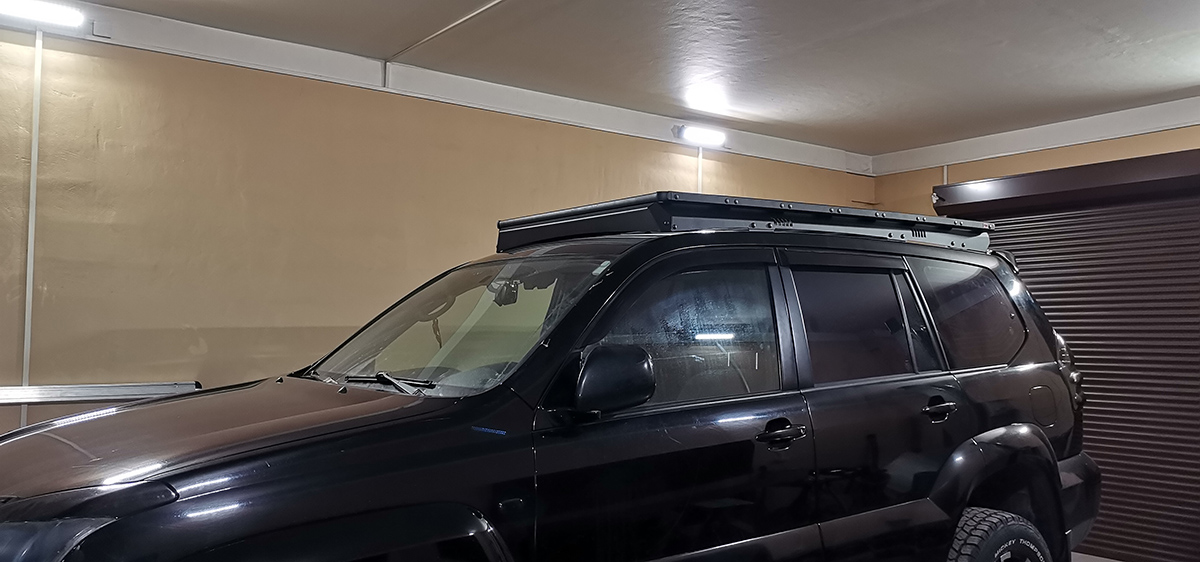 Багажник экспедиционный (платформа) алюминиевый РИФ 1150x2080 мм для Toyota Land Cruiser Prado 120 (с крепежом)