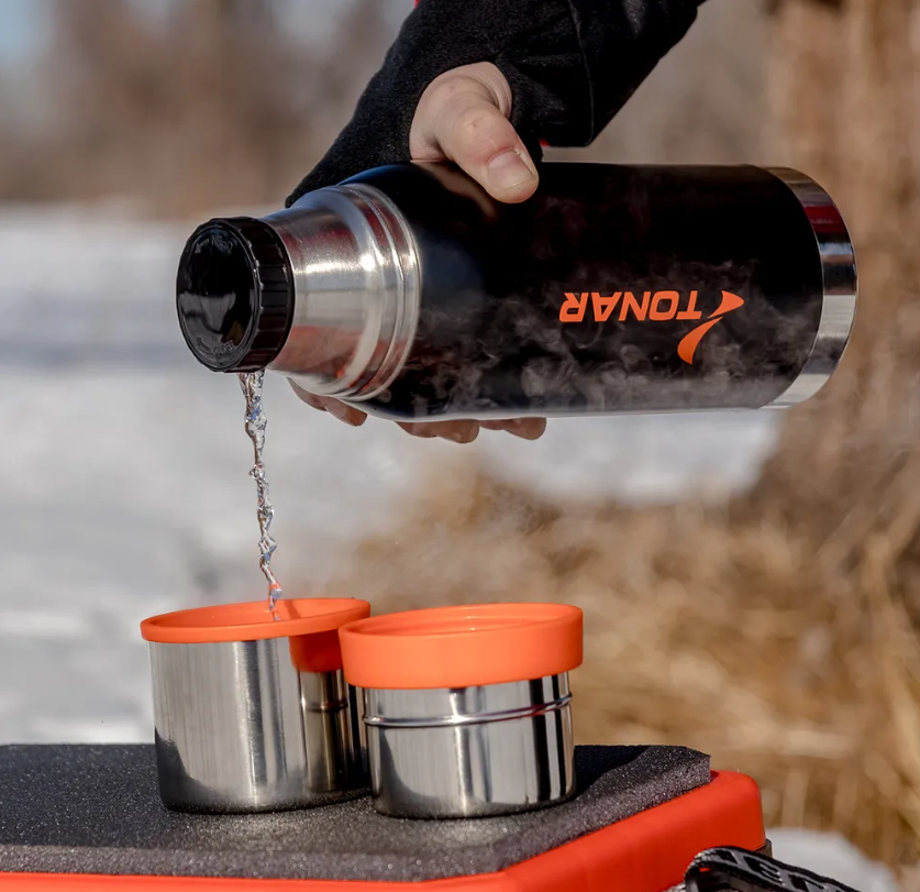 Термос ТОНАР 1000 мл. Черный (2 крышки-кружки) с чехлом