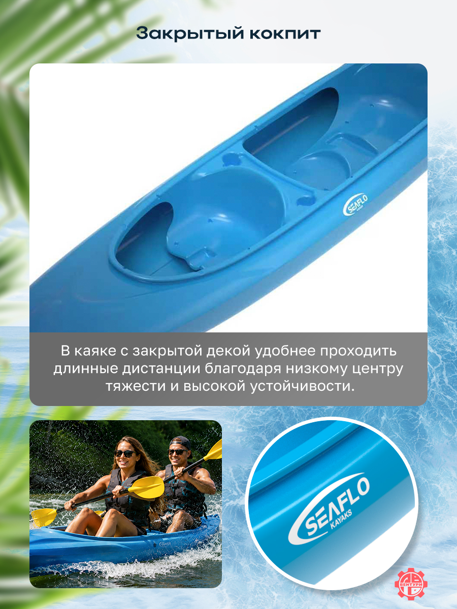 Каяк SEAFLO River Rover XL тандем 13 (400 см), тип Sit-In. синий.