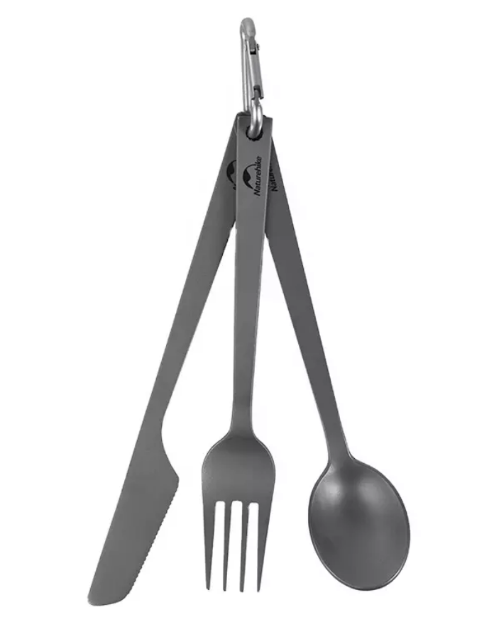 Набор столовых приборов Naturehike (нож, вилка, ложка), титан, в чехле