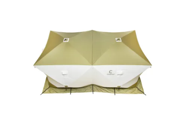 Палатка зимняя куб СЛЕДОПЫТ "Premium" 4,2х2,1 м, 2-х комнатная, 3 слоя, оливковый/белый