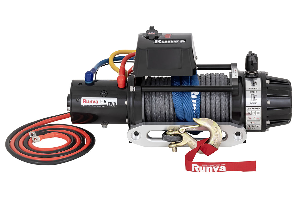 Лебёдка автомобильная электрическая 12V Runva EWB9500SSR 4350 кг влагозащищенная, синтетический трос