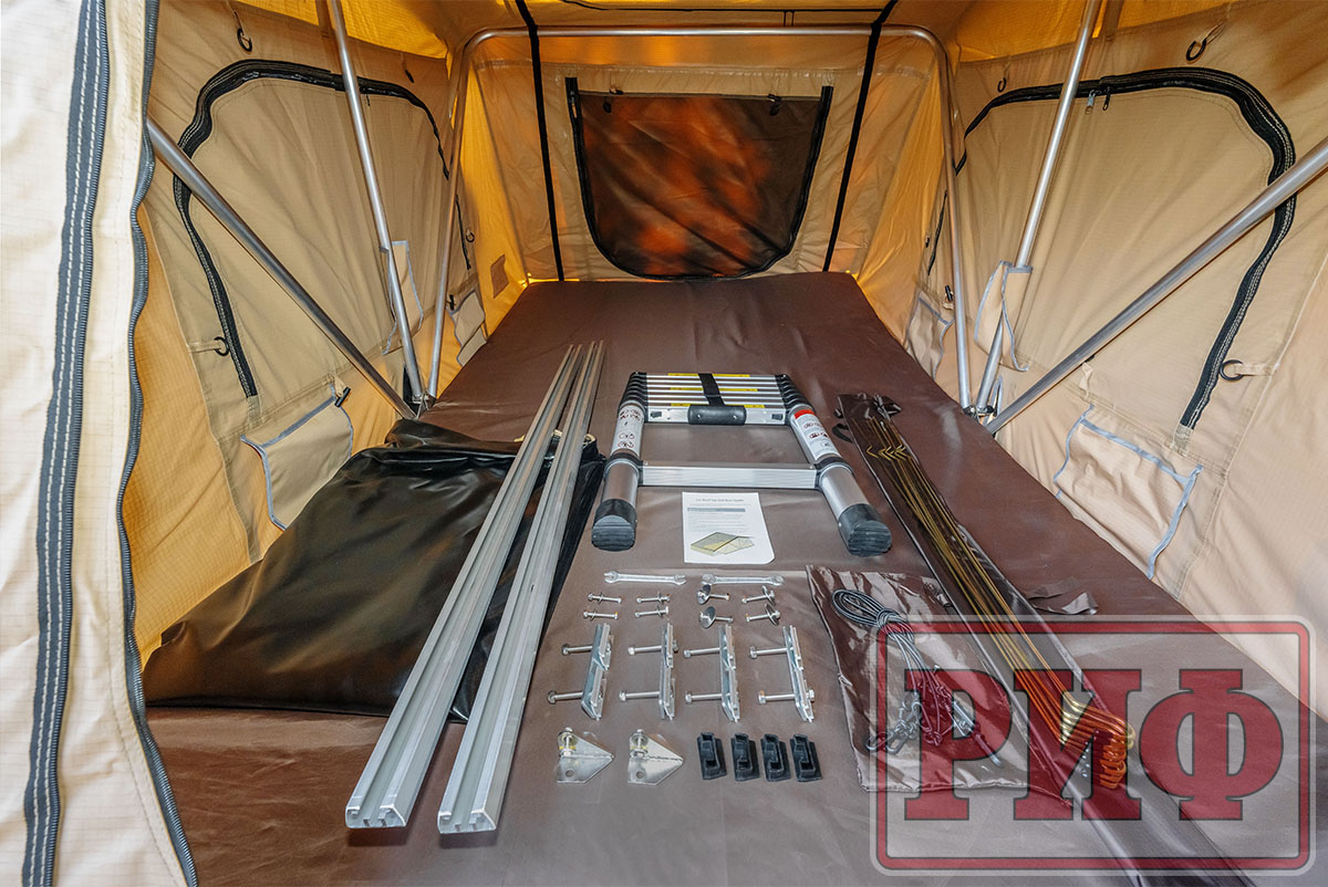 Палатка на крышу автомобиля РИФ Soft RT01-140W, тент песочный, корпус черный, 240х140х130 см