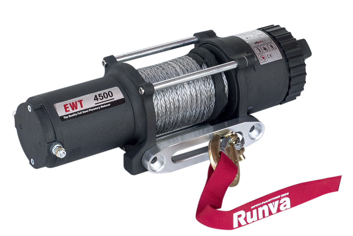Лебёдка электрическая 12V Runva EWT4500ASR 2041 кг (синтетический трос)