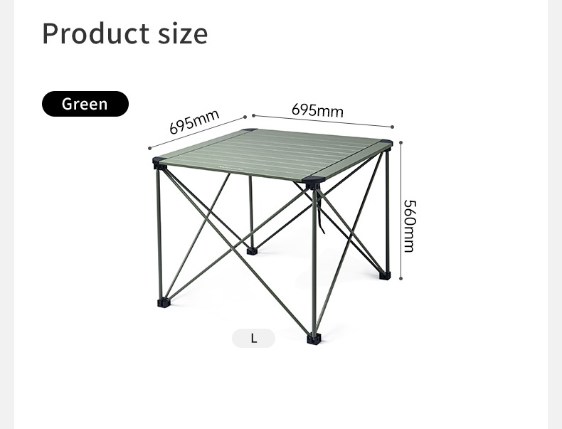 Стол туристический Naturehike Yamami L03 алюминиевый, 69,5х69,5х56 см, складной, серо-зеленый