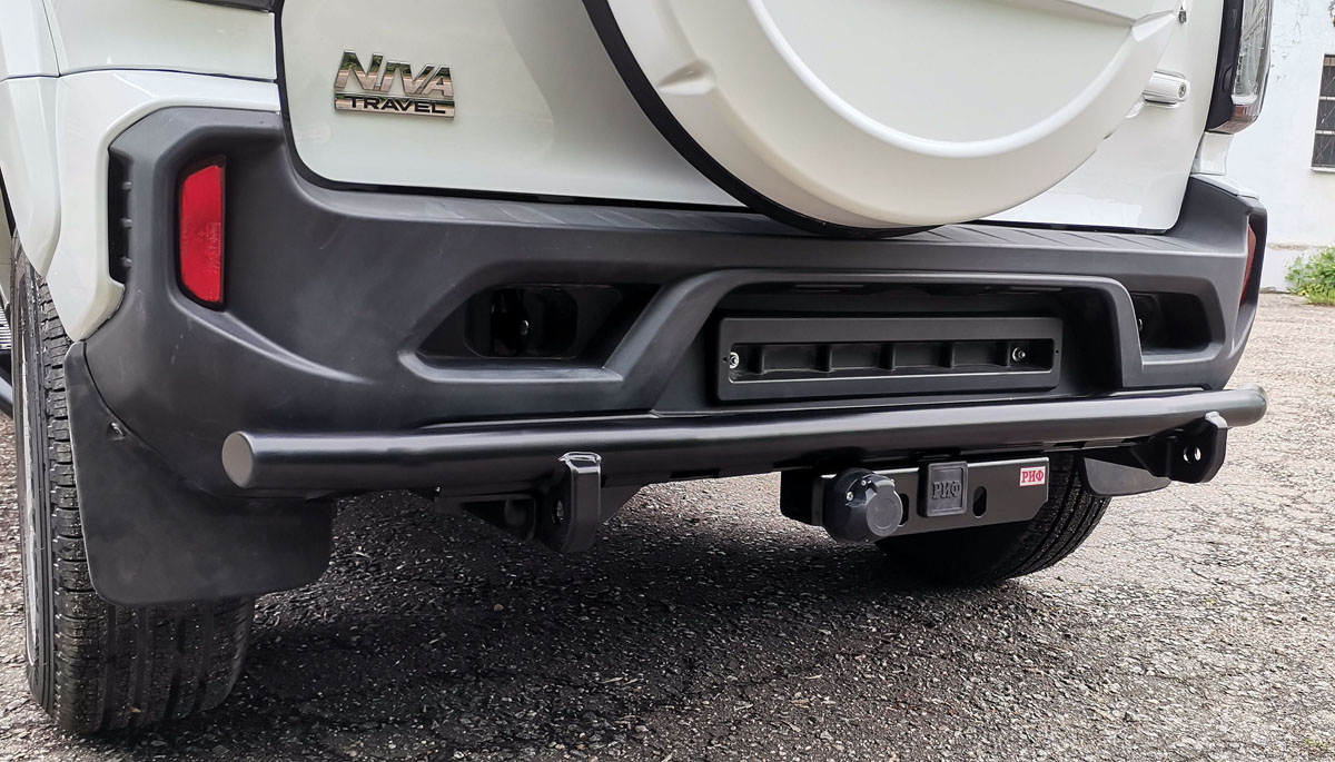 Бампер РИФ силовой задний/защита штатного бампера Lada Niva Travel с возможностью установки фаркопа