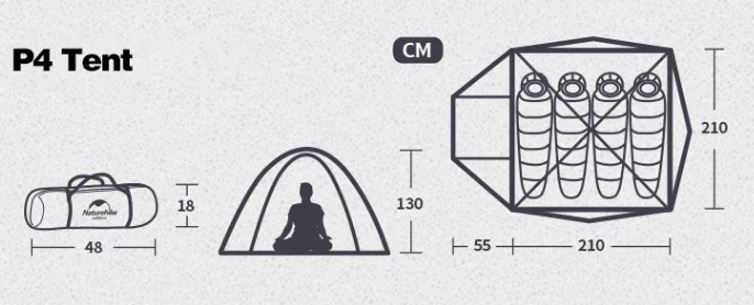 Палатка Naturehike P-Series 4-местная, алюминиевый каркас, голубая