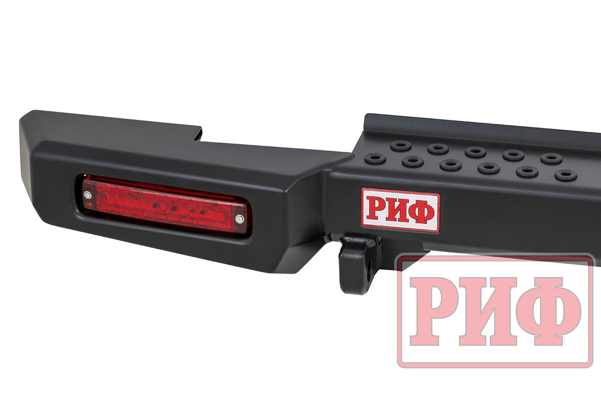 Бампер РИФ силовой задний УАЗ Хантер с фонарями, калиткой, возможностью установки фаркопа, лифт 65 мм