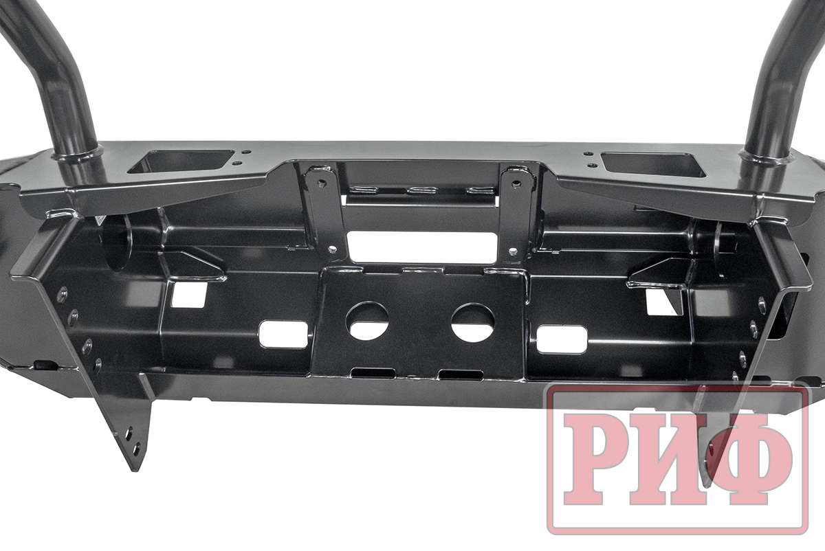 Бампер РИФ силовой передний Mitsubishi Pajero Sport 2015+  L200 2015- с доп. фарами (арт. B0205), защитной дугой, защитой бачка омывателя, под парктроник