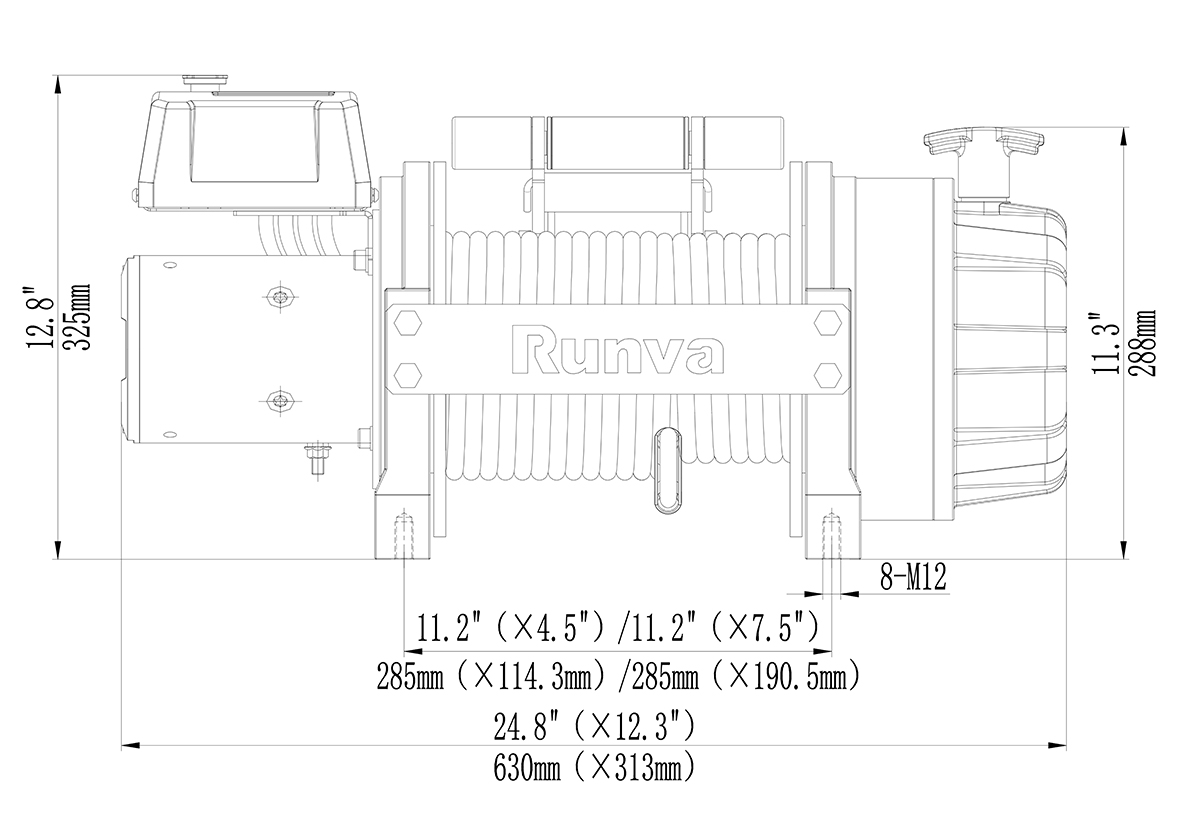 Лебёдка электрическая 24V Runva EWB33000S24V влагозащищенная, стальной трос