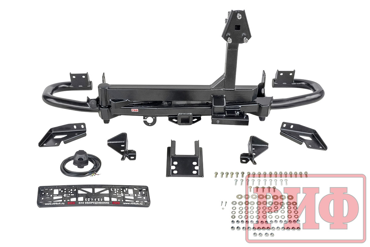 Бампер силовой/защита штатного бампера РИФ УАЗ Патриот 2015+ c квадратом под фаркоп и калиткой, стандарт