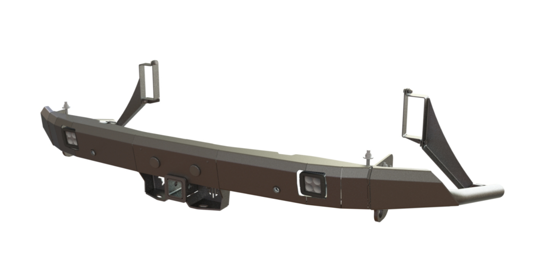 Бампер силовой задний STC Toyota Land Cruiser 300 с квадратом под фаркоп и фонари заднего хода/ПТФ