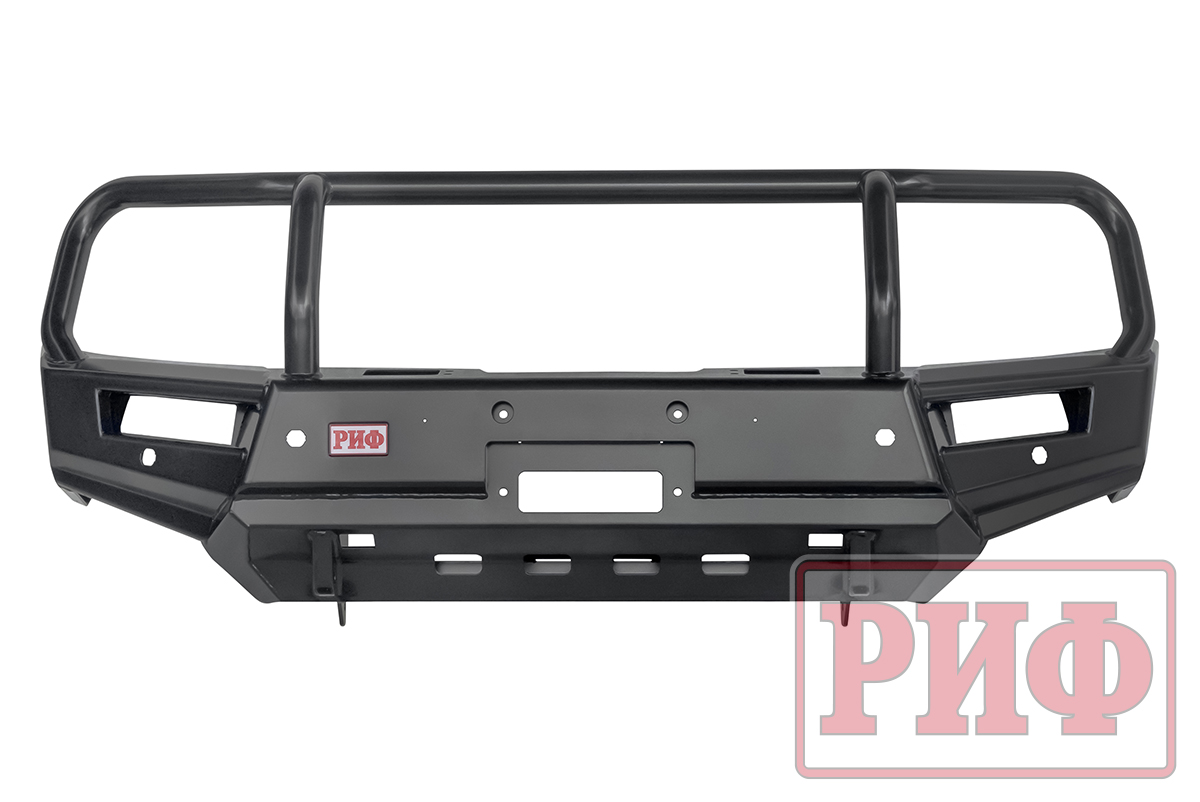 Бампер РИФ силовой передний Mitsubishi Pajero Sport 2015+  L200 2015- с доп. фарами (арт. B0205), защитной дугой, защитой бачка омывателя, под парктроник