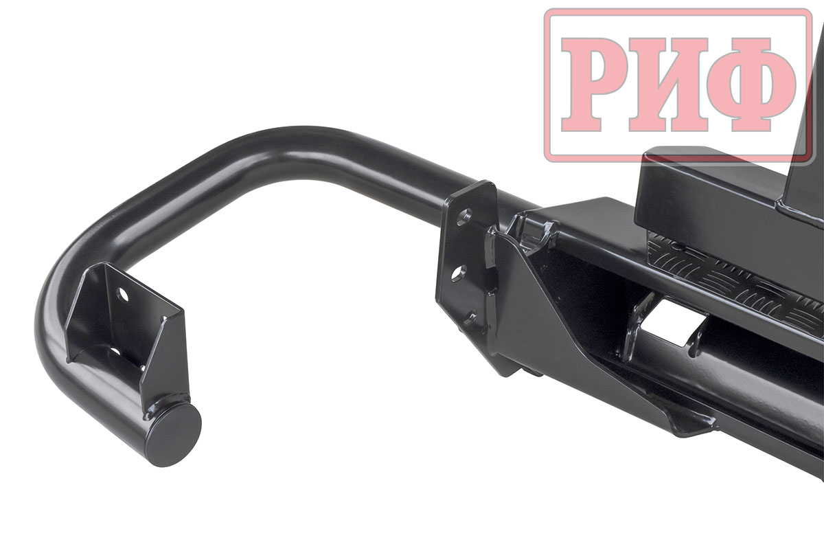 Бампер силовой/защита штатного бампера РИФ УАЗ Патриот 2015+ c квадратом под фаркоп и калиткой, стандарт