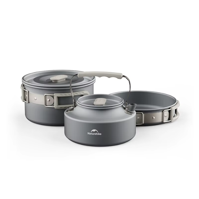 Набор посуды Naturehike туристический 2 предмета и чайник 0,8л., алюминий, серый (уценка)