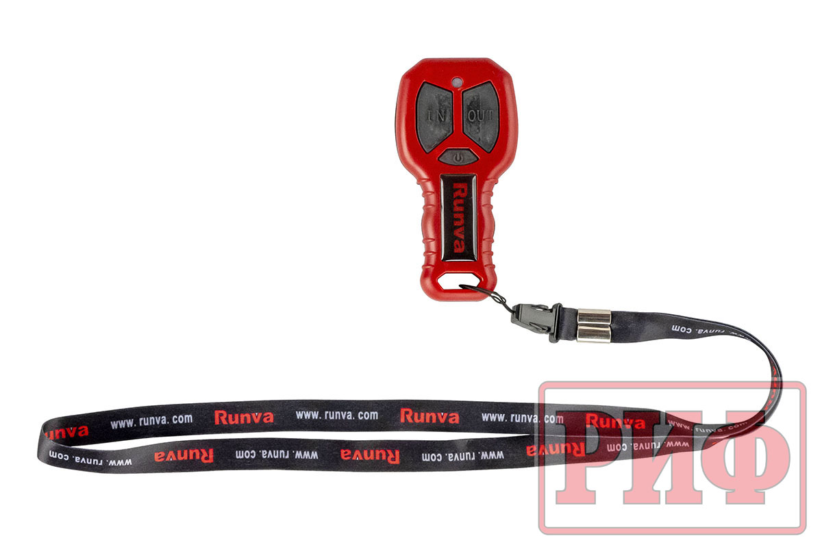 Лебёдка переносная РИФ 9.5XS c квадратом для фаркопа и проводами в сборе, короткий барабан, стальной трос (облегченная)