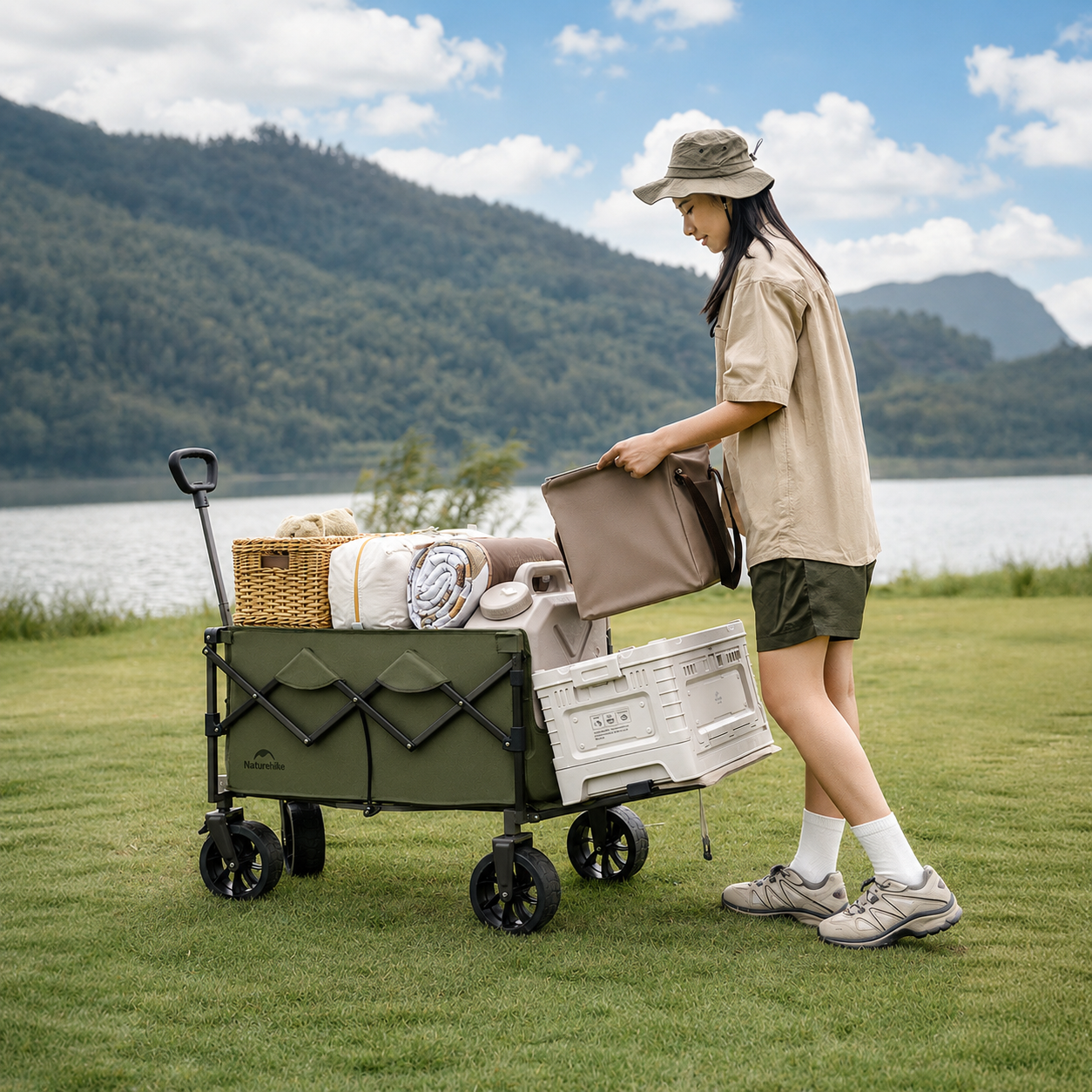 Тележка туристическая Naturehike Light 75х45,5х91 см, 70+50 л, светло-зеленая