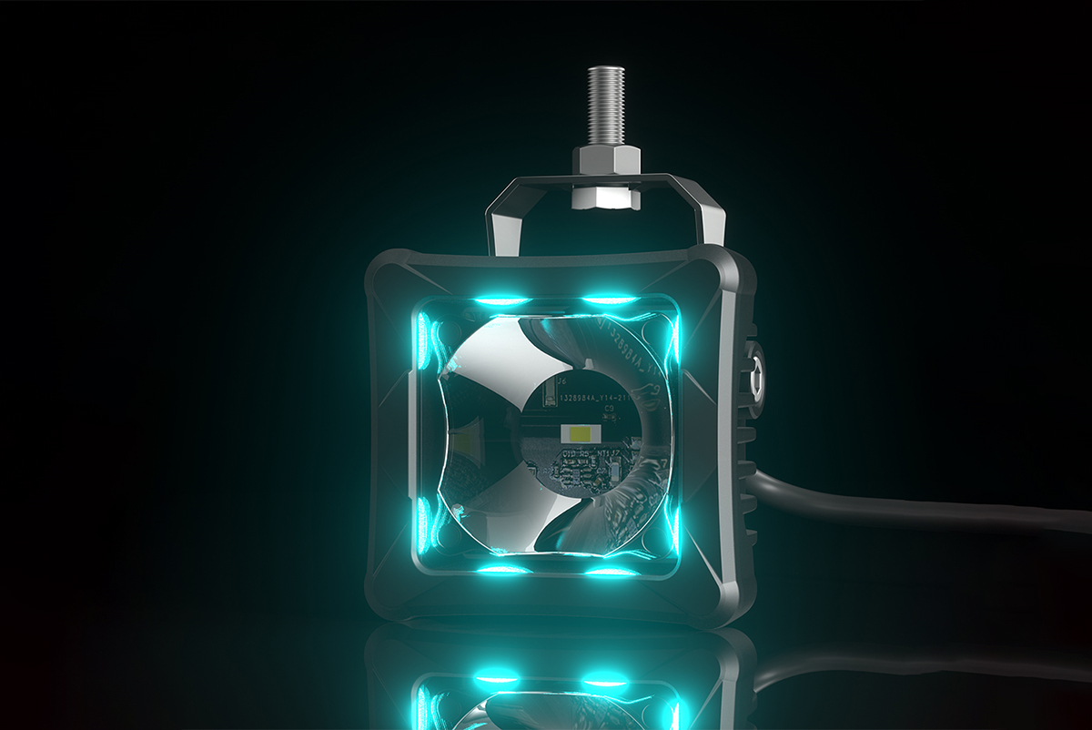 Светодиодная фара дальнего света AURORA 76x76 мм 30W с RGB подсветкой