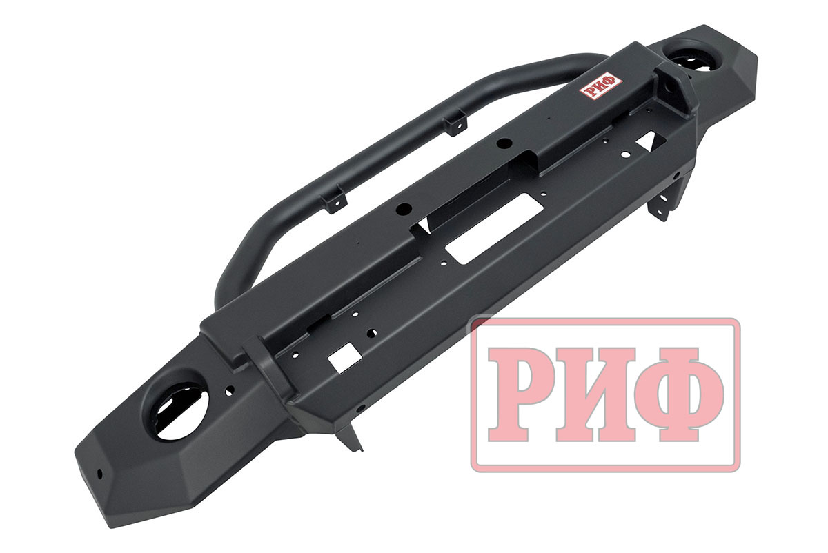 Бампер РИФ силовой передний Jeep Wrangler JL 2018+ под штатные фары, с центральной защитной дугой (для а/м с низкими перед. крыльями))