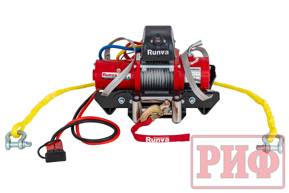 Лебёдка переносная РИФ 9.5XS c облегчённой площадкой и проводами в сборе, короткий барабан, стальной трос