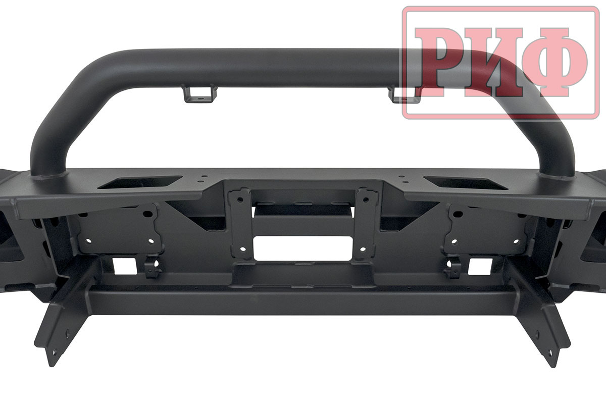 Бампер РИФ силовой передний Jeep Wrangler JL 2018+ под штатные фары, с центральной защитной дугой (для а/м с низкими перед. крыльями))