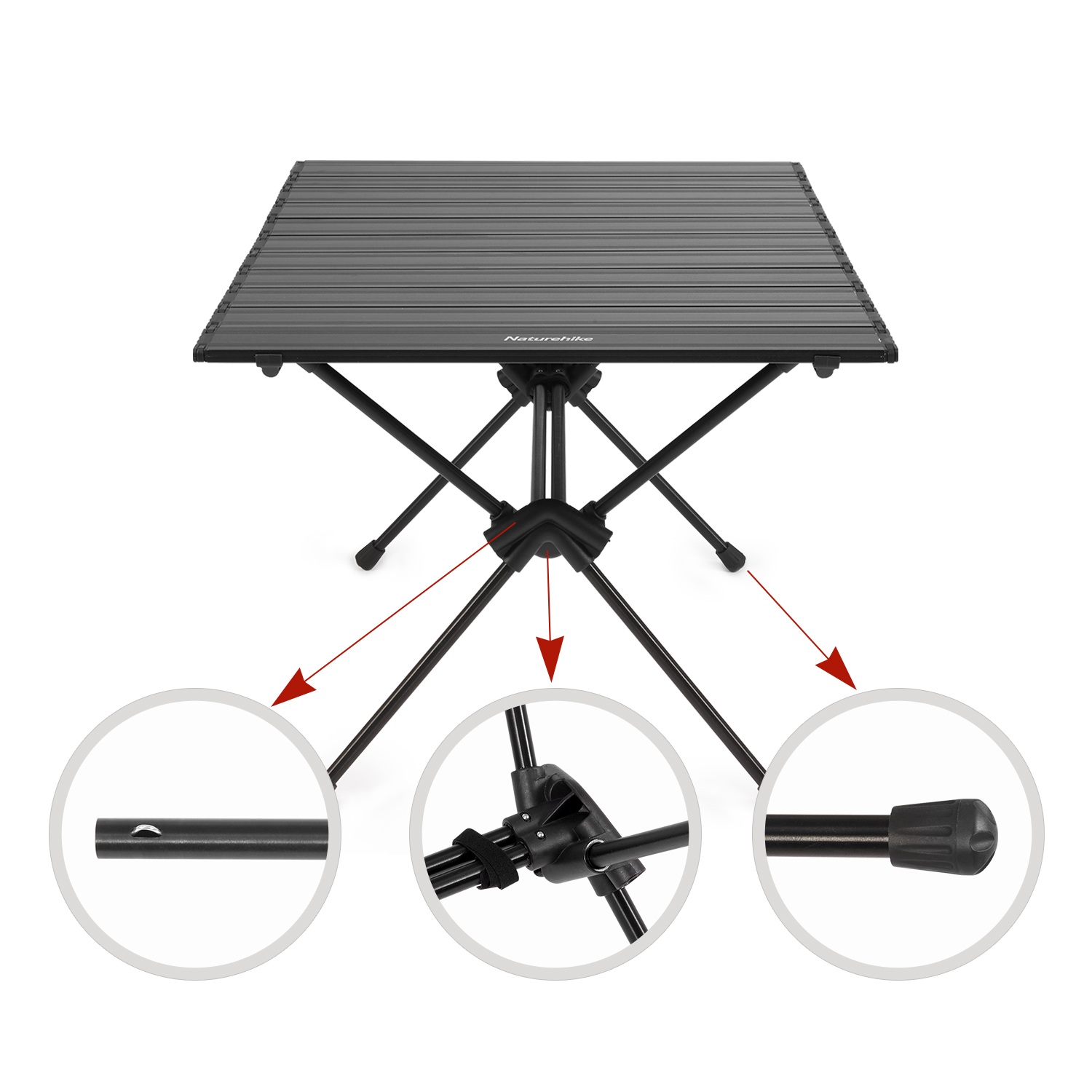 Стол туристический Naturehike FT11 алюминиевый, быстросборный, 75х55х44/34 см, складной, черный