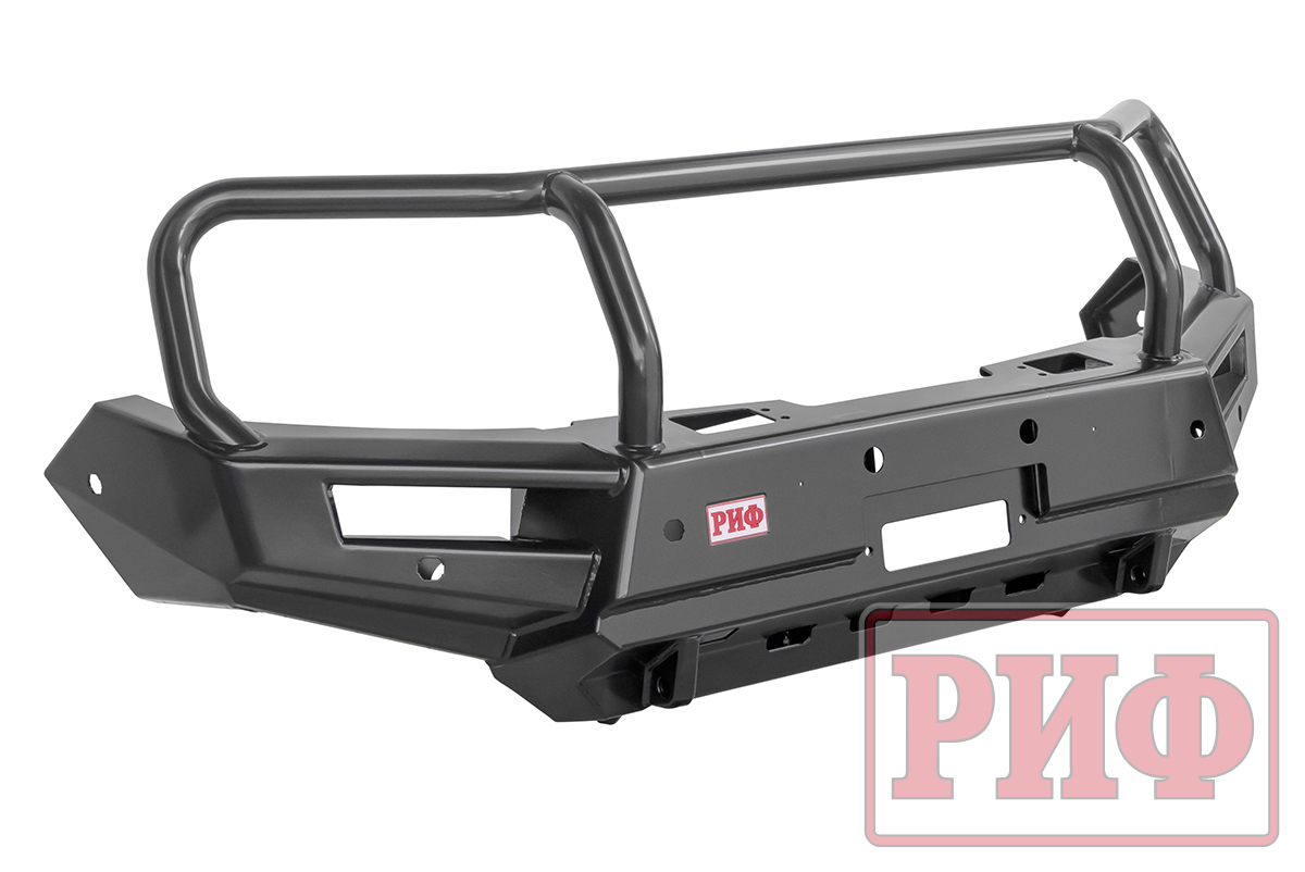 Бампер РИФ силовой передний Mitsubishi Pajero Sport 2015+  L200 2015- с доп. фарами (арт. B0205), защитной дугой, защитой бачка омывателя, под парктроник