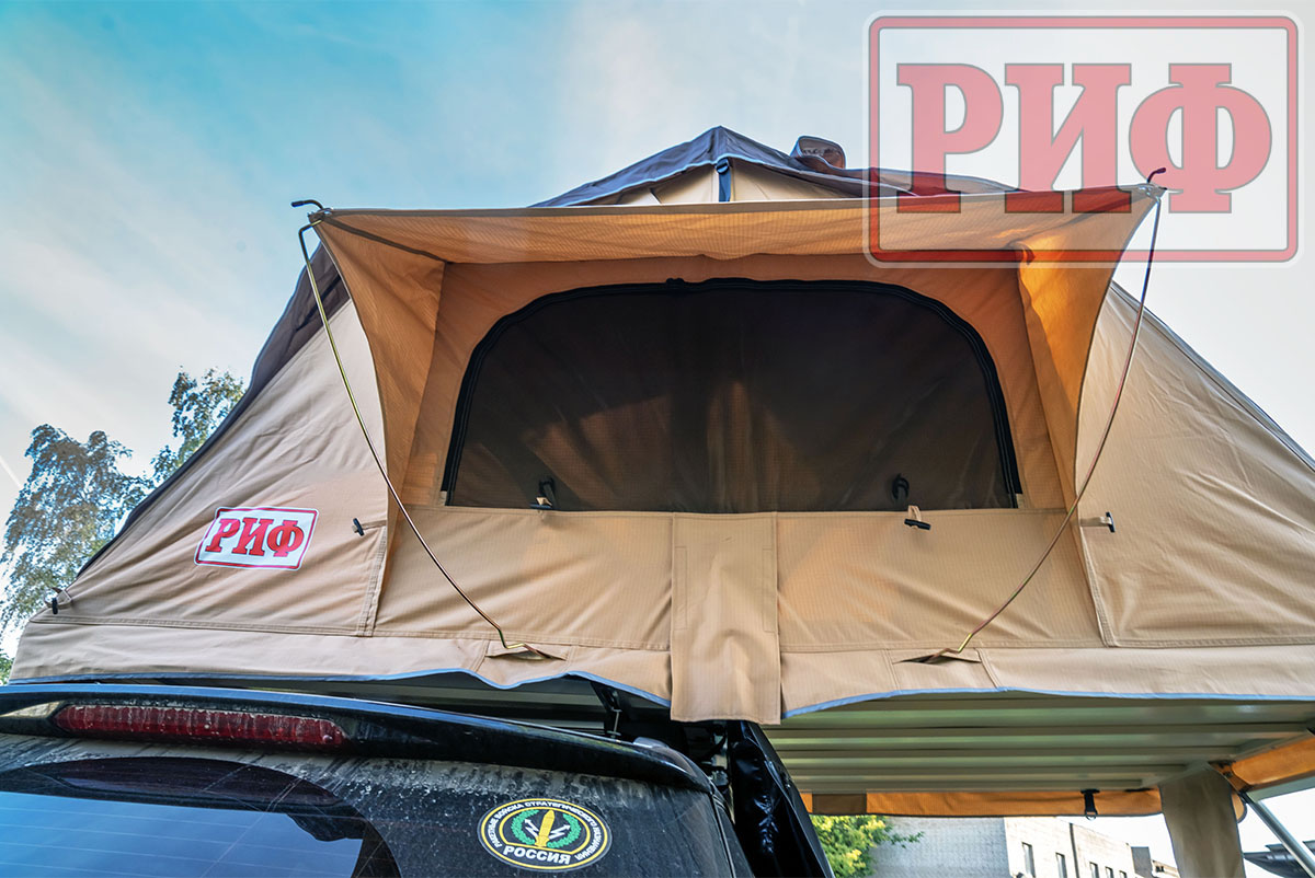 Палатка на крышу автомобиля РИФ Soft RT01-140W, тент песочный, корпус черный, 240х140х130 см