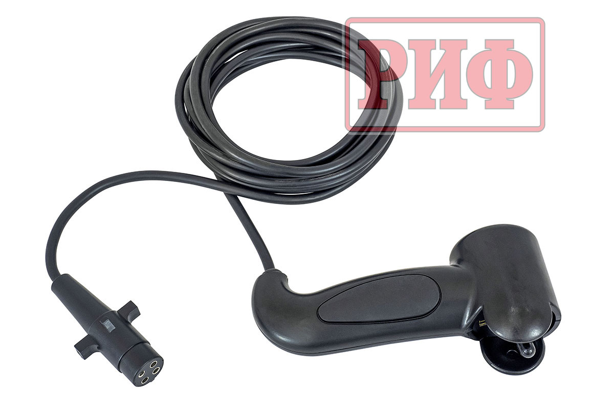 Лебёдка переносная РИФ 9.5XS c квадратом для фаркопа и проводами в сборе, короткий барабан, стальной трос (облегченная)