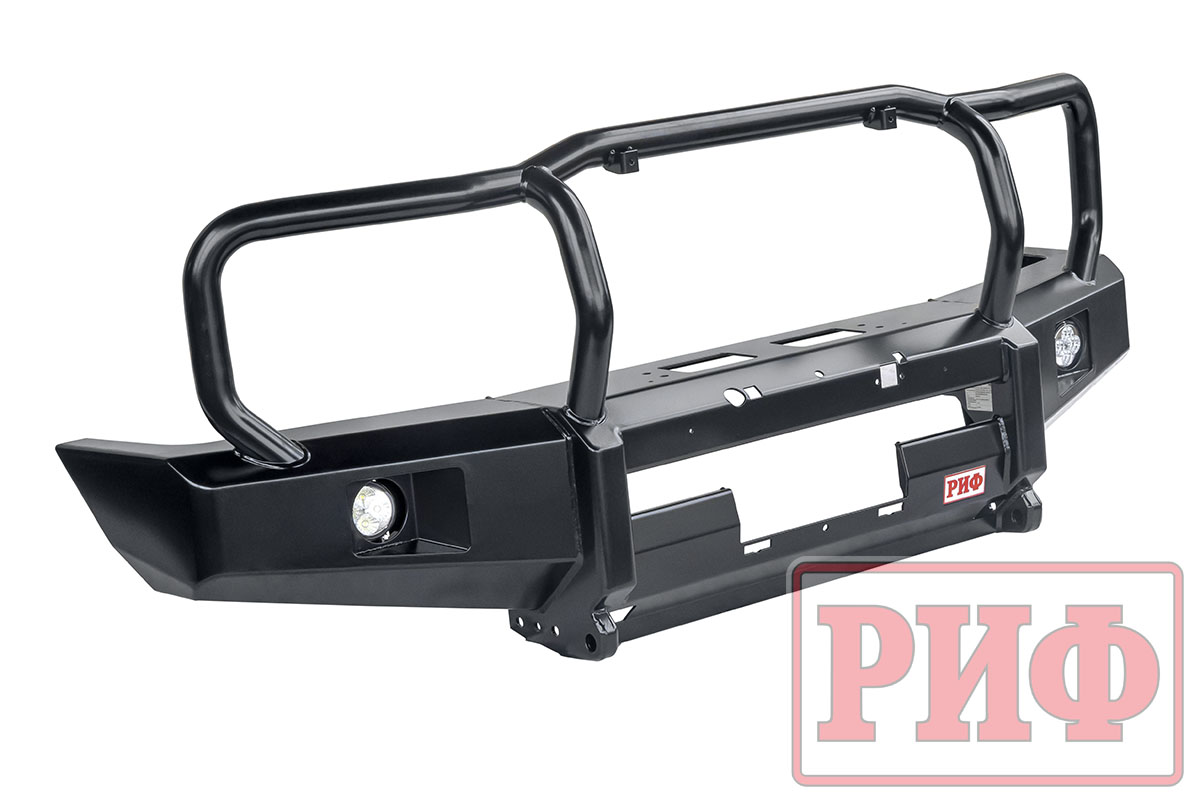 Бампер РИФ передний Toyota Land Cruiser 76/78/79 2007-2024 c доп. фарами и защитной дугой, под штатную лебедку