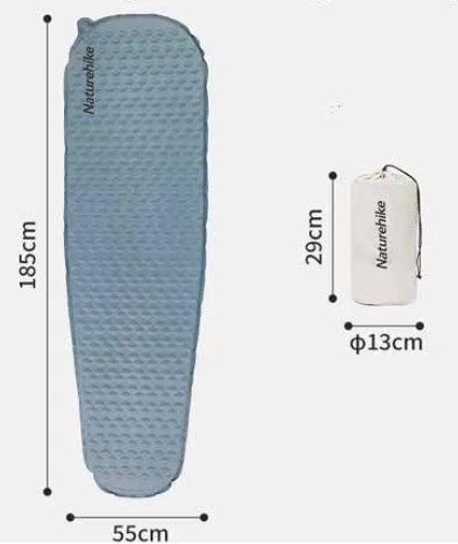 Коврик самонадувающийся Naturehike, 185x55x3,5 см, овальный, синий