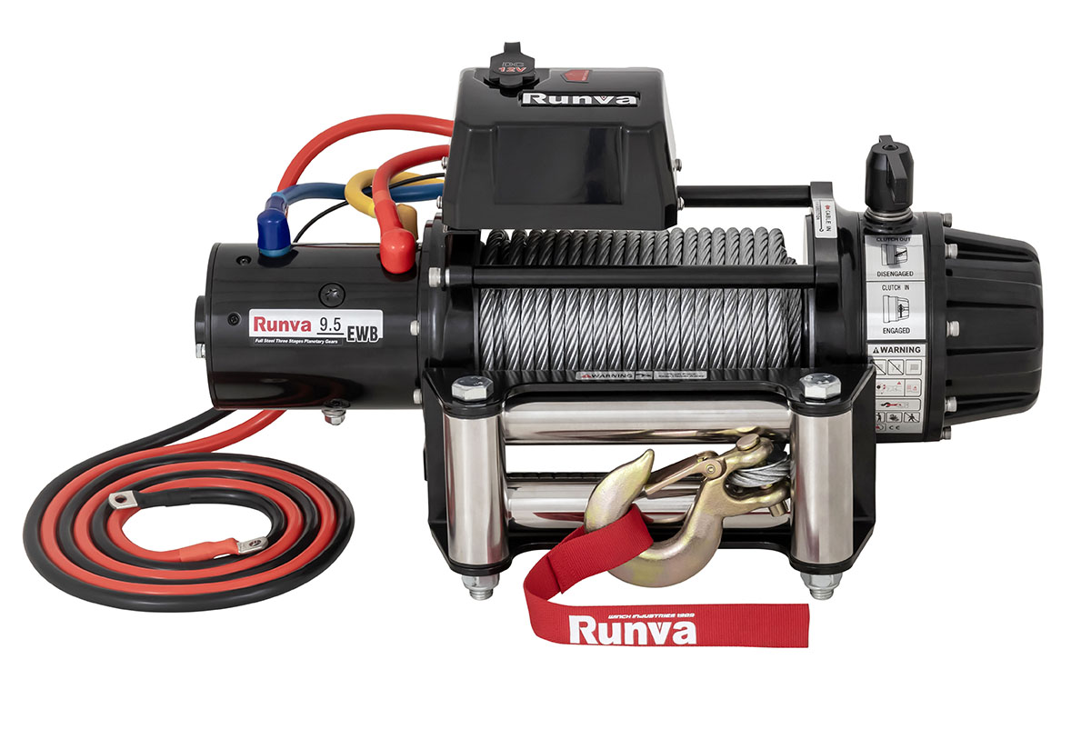 Лебёдка автомобильная электрическая 12V Runva EWB9500S 4350 кг влагозащищенная, стальной трос