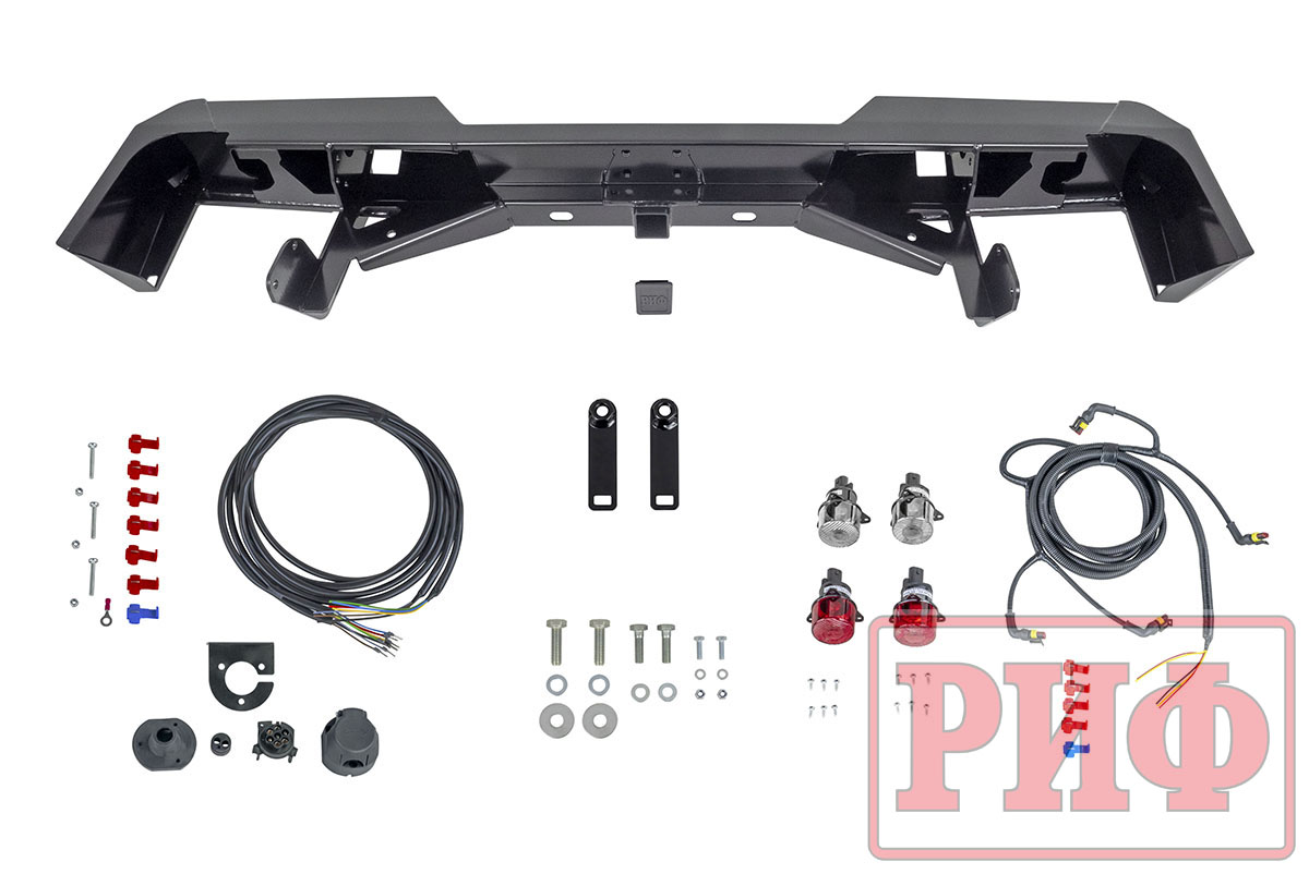 Бампер РИФ силовой задний Toyota Land Cruiser 78 2007+ с квадратом под фаркоп и фонарями